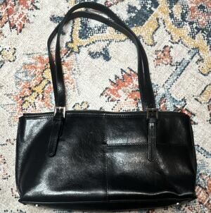 Hobo The Original Black Shoulder Bag Zip Closure Houndstooth Lining Pockets